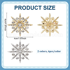 12Pcs 2 Colors Snowflake Alloy Rhinestone Lapel Pins for Backpack Clothes&nbsp;JEWB-PH0001-86