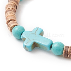 Coconut & Cross Dyed Synthetic Turquoise Beaded Stretch Bracelet for Men Women&nbsp;BJEW-JB09293