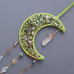 Natural Peridiot Chips Moon with Tree of Life Pendant Decorations&nbsp;TREE-PW0003-14