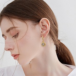 Cubic Zirconia Flat Round with Evil Eye Dangle Earrings&nbsp;EJEW-SW00011-03