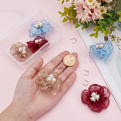 6Pcs 3 Colors Flower Alloy & Rhinestones & Gauze Shoe Buckle Clips&nbsp;HJEW-HY00030