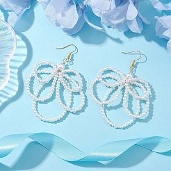 Flower Glass Pearl Beaded Dangle Earrings&nbsp;EJEW-JE05882