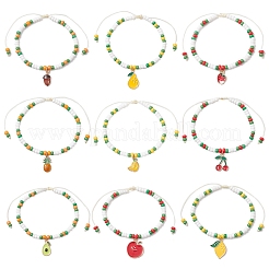 9Pcs Fruit Theme Alloy Enamel Charm Bracelets&nbsp;BJEW-MZ00206