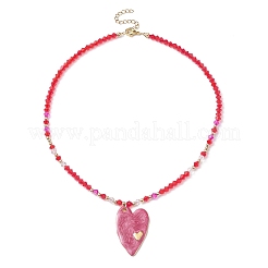 304 Stainless Steel Enamel Heart Pendant Necklace with Glass Beaded Chains&nbsp;NJEW-JN04465