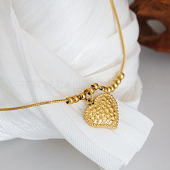 Vintage 304 Stainless Steel Textured Heart Pendant Round Snake Chain Necklaces for Women&nbsp;WG3DCED-01