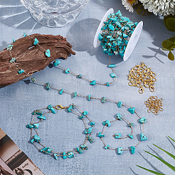 DIY Brass Synthetic Turquoise Chips Beaded Cable Chains Bracelets/Necklaces Making Kits&nbsp;DIY-UN0007-47