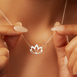 Buddhist Hollow Lotus Flower 201 Stainless Steel Pendant Necklaces for Women&nbsp;FS-WGA47F0-01