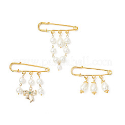 3Pcs 3 Styles Iron Glass Pearl Beads Kilt Pins Brooch&nbsp;JEWB-BR00188