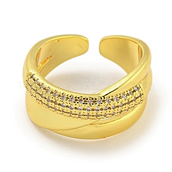 Rack Plating Brass Micro Pave Cubic Zirconia Open Cuff Rings&nbsp;RJEW-I104-19G