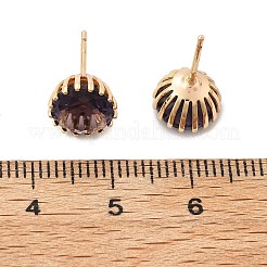 Flat Round Brass Glass Stud Earrings&nbsp;EJEW-G428-01G