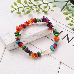 Chip Natural Shell Stretch Beaded Bracelets&nbsp;BJEW-JB05727-02