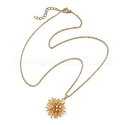 Brass Micro Pave Clear Cubic Zirconia 3D Flower Pendant 304 Stainless Steel Cable Chain Necklaces for Women&nbsp;NJEW-JN06523