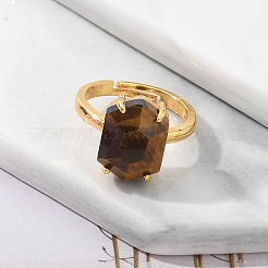Hexagon Natural Tiger Eye Finger Rings&nbsp;RJEW-B113-02G-05