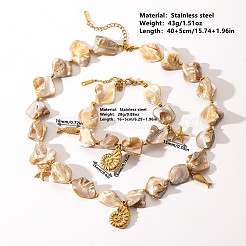 Natural Shell Nuggets Bead Bracelets & Necklaces Sets&nbsp;FS-WG7B53D-01