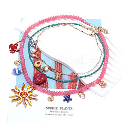 Alloy Enamel Sun Heart Starfish Shell Shape Pendant 3 Layer Necklaces for Women&nbsp;NJEW-F357-03KCG