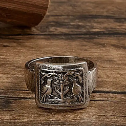 Rectangle with Bird & Flower Pattern Alloy Finger Rings&nbsp;FS-WGF2270-02