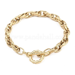 Textured 304 Stainless Steel Double Link Chain Bracelets for Women&nbsp;BJEW-P391-01B-G