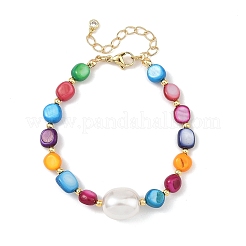 Dyed Natural Shell Nuggets & Shell Pearl Beaded Bracelets&nbsp;BJEW-JB14208