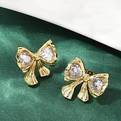Bowknot 304 Stainless Steel Glass Stud Earrings&nbsp;LS-EJEW-M105-02G