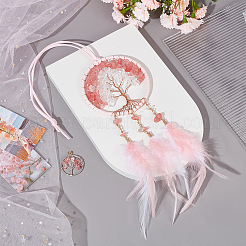 2Pcs 2 Style Brass Woven Web/Net with Feather Pendant Decorations&nbsp;HJEW-GF0001-37