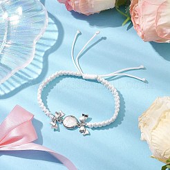 Flat Round Natural Pearl & Polyester Cord Braided Bracelets&nbsp;BJEW-JB10422