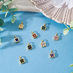 9Pcs 9 Colors Square Brass Micro Pave Cubic Zirconia Charms&nbsp;KK-TA0008-31