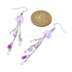 Bohemian Style Glass & Seed Beaded Flower Dangle Earrings&nbsp;EJEW-JE05579