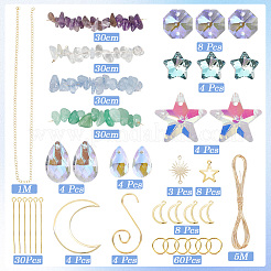 DIY Wire Wrapped Natural Amethyst & Kyanite & Green Aventurine & Opalite Chips Moon Hanging Suncatcher Making Kits&nbsp;DIY-SC0030-67