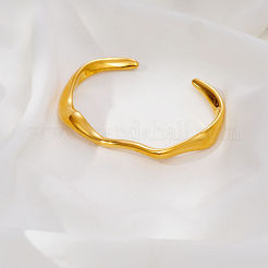 304 Stainless Steel Textured Wave Open Cuff Bangles for Women&nbsp;NJ1882