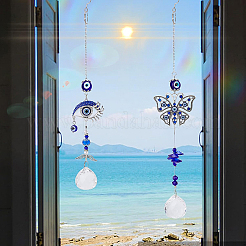 2Pcs Butterfly and Eye Turkish Blue Evil Eye Pendant Decoration&nbsp;HJEW-BC0001-17