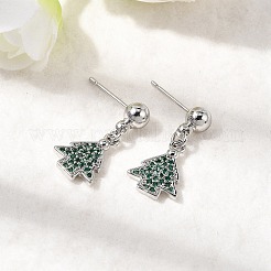 Christmas Brass Micro Pave Cubic Zirconia Dangle Stud Earrings&nbsp;EJEW-L306-01P-01