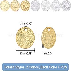 32Pcs 8 Style Ion Plating(IP) 304 Stainless Steel Textured Pendants&nbsp;STAS-UN0037-18