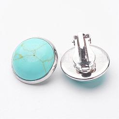 Synthetic Turquoise Brass Clip-on Earrings&nbsp;EJEW-A051-A014