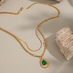304 Stainless Steel & Dyed Natural Howlite Teardrop Pendant Double Layer Necklaces for Women&nbsp;VH8767