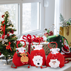 4Pcs 4 Styles Christmas Theme Velvet Packing Pouches&nbsp;ABAG-BC0001-50