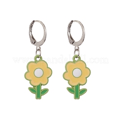 4 Pair 4 Color Alloy Enamel Flower Dangle Leverback Earrings&nbsp;EJEW-JE05236