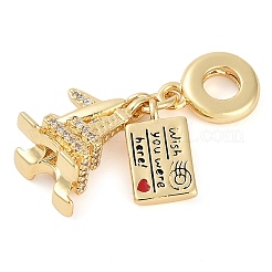 Rack Plating Brass Clear Cubic Zirconia European Dangle Charms&nbsp;KK-P287-18E-G
