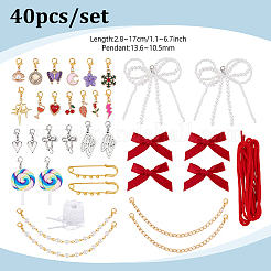 40Pcs Alloy & Plastic Imitation Pearl Shoe Charms and Aluminum Boot Strap Chains and Shoelaces and Iron Brooches Sets&nbsp;SJEW-PH00006