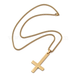 304 Stainless Steel Christian Upside Down Cross Pendant Box Chain Necklaces&nbsp;NJEW-NH0001-07G