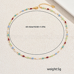 Geometric Brass Glass Column Link Chain Necklaces for Women Casual Vacation Jewelry&nbsp;BU2743
