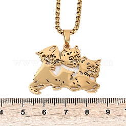 201 Stainless Steel Hollow Cute Cat Pendant Necklaces for Women&nbsp;NJEW-K283-38G