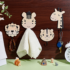 4Pcs Animal Wood Wall Hook Hanger&nbsp;AJEW-WH0609-379