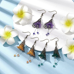 3 Pairs 3 Colors Glass & Acrylic Flower Dangle Earrings&nbsp;EJEW-TA00409