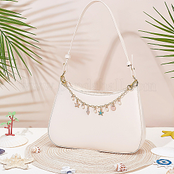 Alloy Enamel Starfish Shell Shape & Imitation Round Pearl Charm Brass Decorative Chains&nbsp;HJEW-ME00047