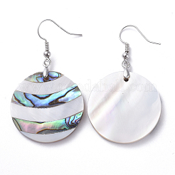 White Shell & Abalone Shell/Paua Shell Dangle Earrings&nbsp;EJEW-K081-03L