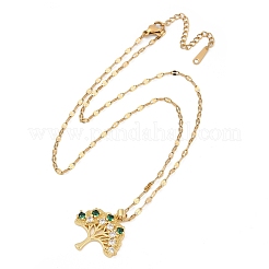 Brass Pave Full Cubic Zirconia Tree Of Life Pendant Necklaces&nbsp;LS-NJEW-D309-01G-A