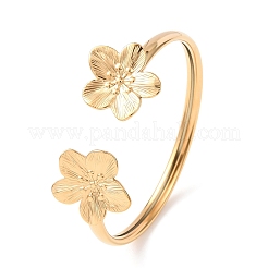 304 Stainless Steel Flower Cuff Bangles for Women&nbsp;BJEW-Z157-02G-01