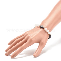 Natural White Jade & Synthetic Turquoise(Dyed) Stretch Bracelet with Cross&nbsp;BJEW-JB08295-01