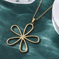 Hollow Flower 304 Stainless Steel Pendant Necklaces&nbsp;NJEW-M096-25G