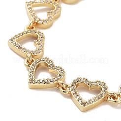 Rack Plating Brass Pave Clear Cubic Zirconia Heart Link Chain Bracelets for Women&nbsp;BJEW-R317-12G